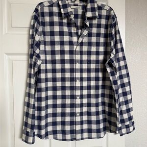 Nautica Men's Blue and White Plaid Shirt